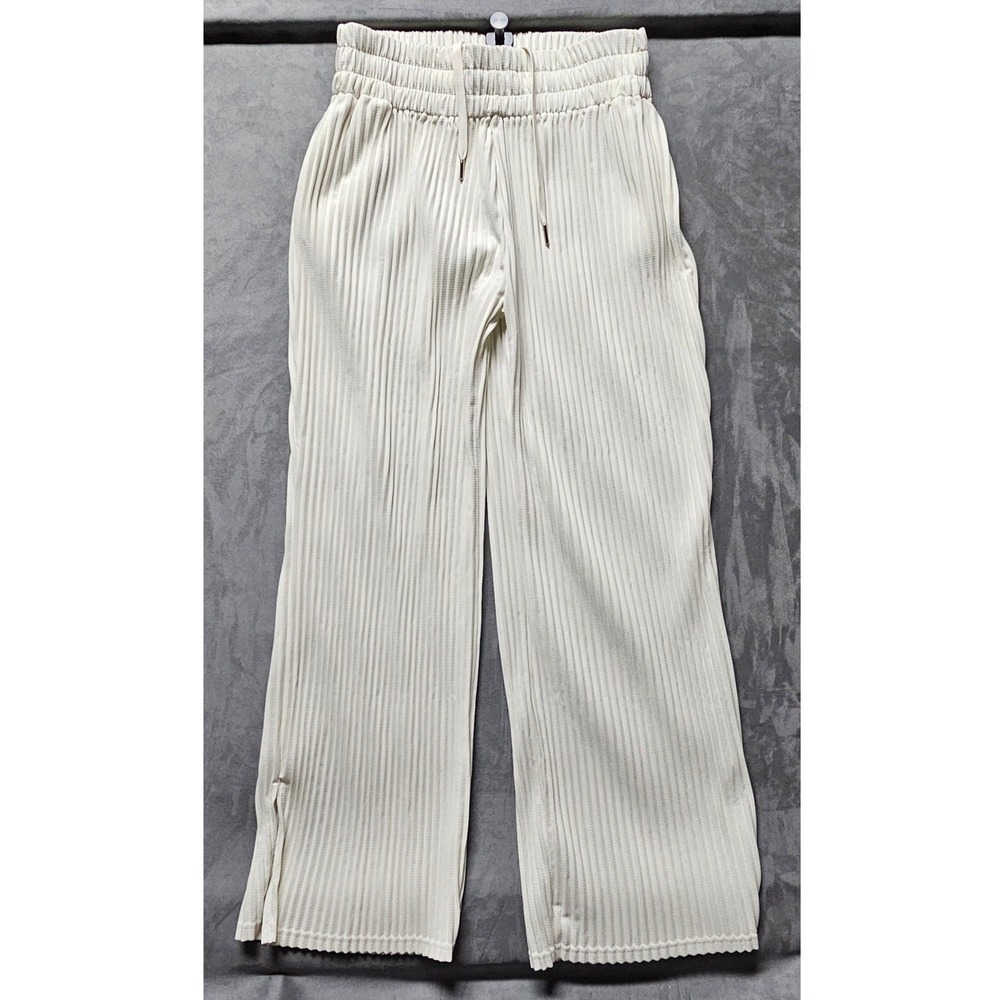 Maniere De Voir Cream Pleated Wide Leg‎ Plisse Trousers High Waist Womens 10